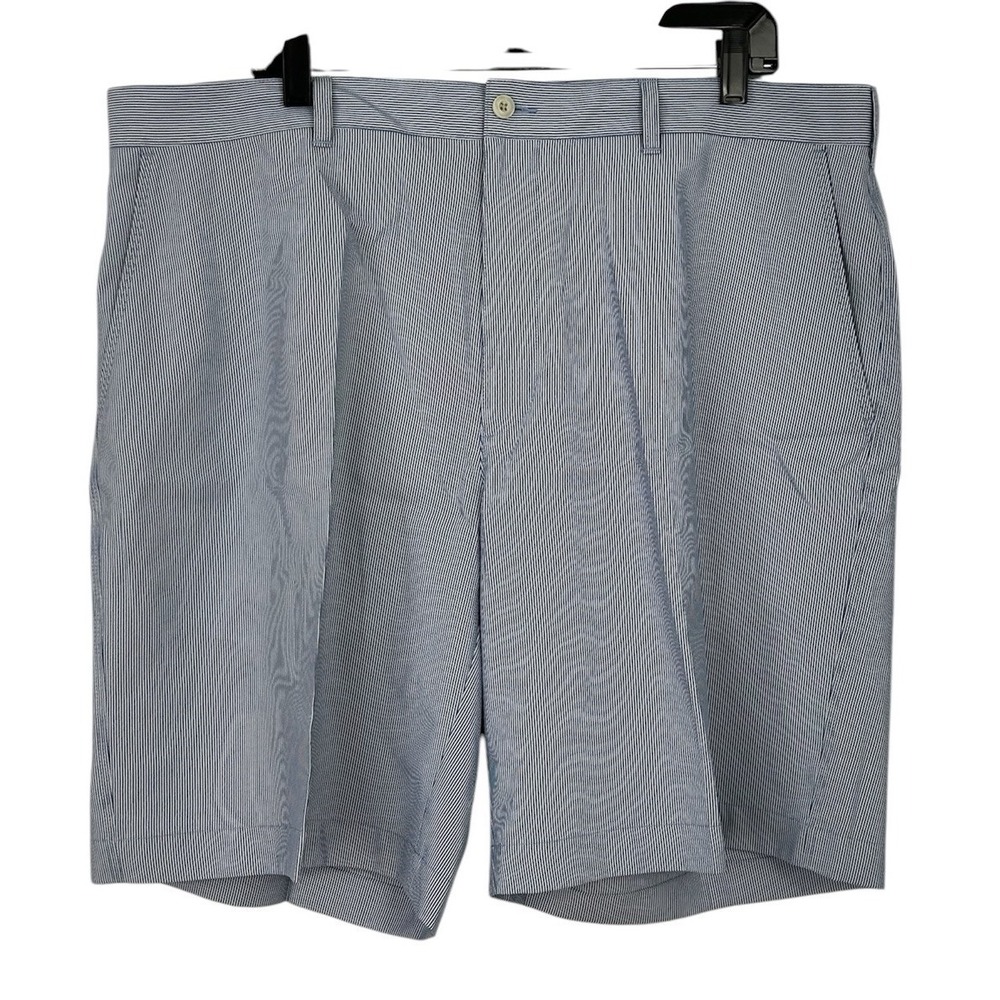 Alan Flusser Mens Golf Shorts 40x10 Inch Non Iron Performance Blue White Stripe